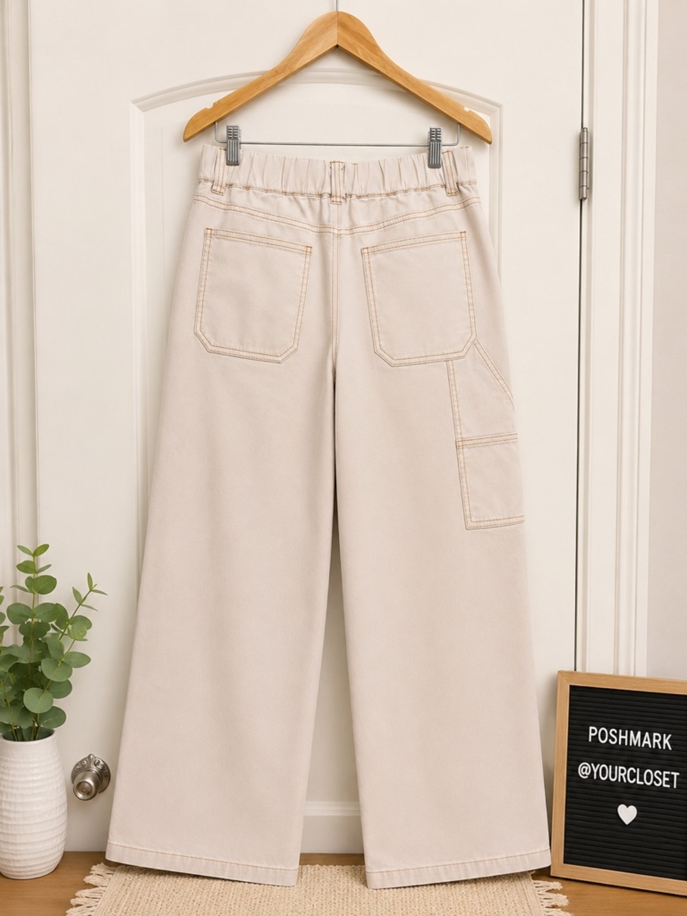 YFB Young Fabulous & Broke Oatmeal Wide Leg Utility Pants Lyocell Blend Large - Picture 3 of 4